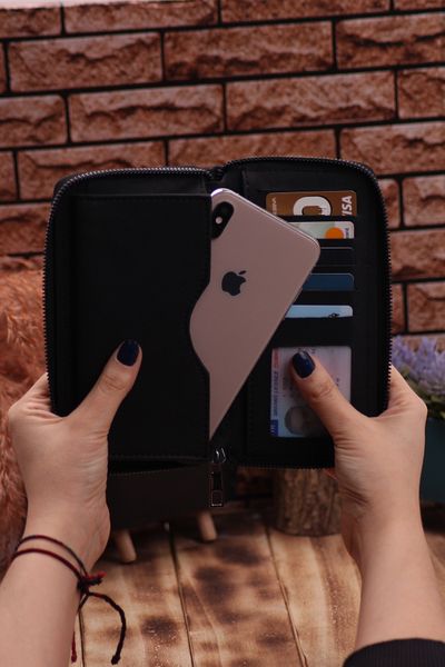 Ozka Leather Collection Unisex Lompo Tura Long Leather Card Holder Πορτοφόλι και Δώρο βραχιολάκι
