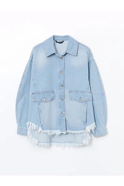 LC Waikiki Γυναικείο τζιν πουκάμισο LCW Vision Indigo Ripped Detailed Oversize