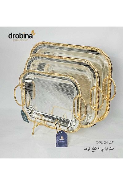 drobina طقم تباسي تقديم عميق فاخر ستانلس ستيل من دروبينا