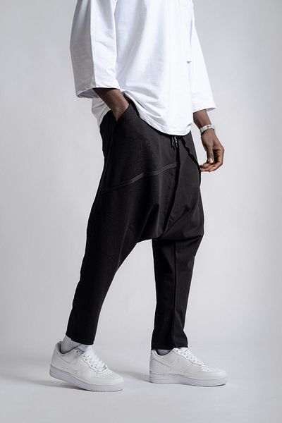 Superbluemexico Pantaloni largi negri retro pentru bărbați