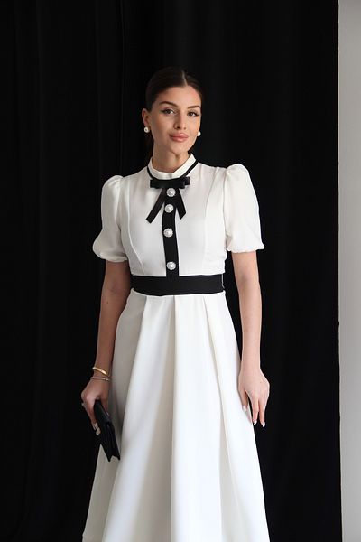 Julidress Premium White Dress with Bow Detail Pearl Buttons