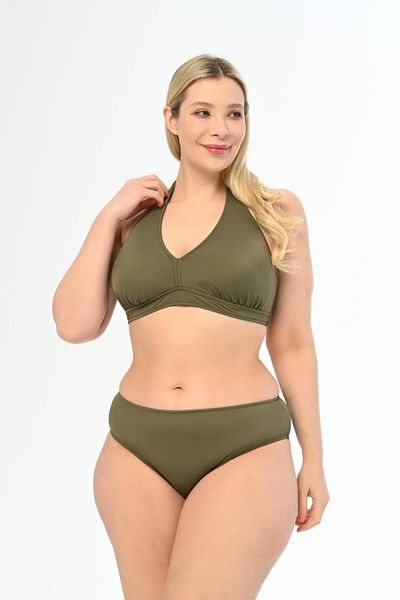 AQUAVİVA Aquaviva Women's Khaki Green Large Size Halterneck Triangle Elena Bikini Set