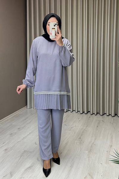 Ece Triko Aerobin Fabric Skirt Hem Pleated Double Hijab Suit