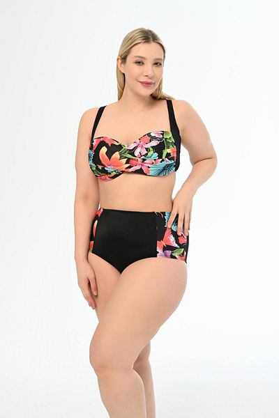 AQUAVİVA Large Size Black Draped Bikini - Aquaviva Set with Wind Rose Pattern