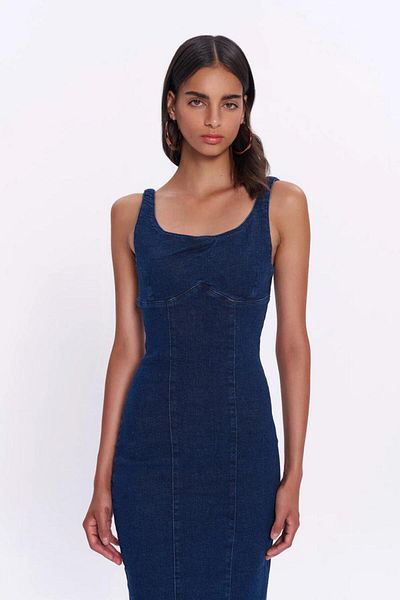 Bak'ap Premium Bodycon Μακρύ μάξι φόρεμα με χοντρό λουράκι τζιν τζιν