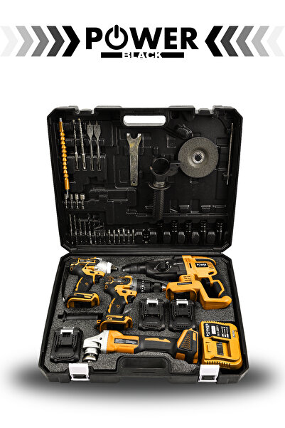 POWER BLACK Profesyonel Brushless 4'lü Set 2-26 Şarjlı Hilti-şarjlı Taşlama-13mm Şarjlı Darbeli Matkap