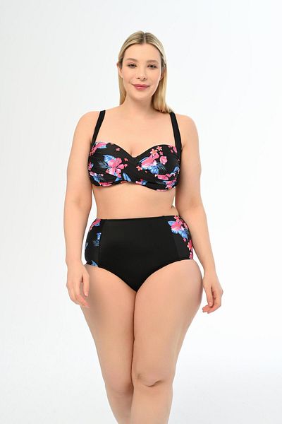AQUAVİVA Set de bikini Aquaviva Anjelq, drapat, negru, roz, cu model de flori