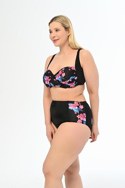 AQUAVİVA Set de bikini Aquaviva Anjelq, drapat, negru, roz, cu model de flori