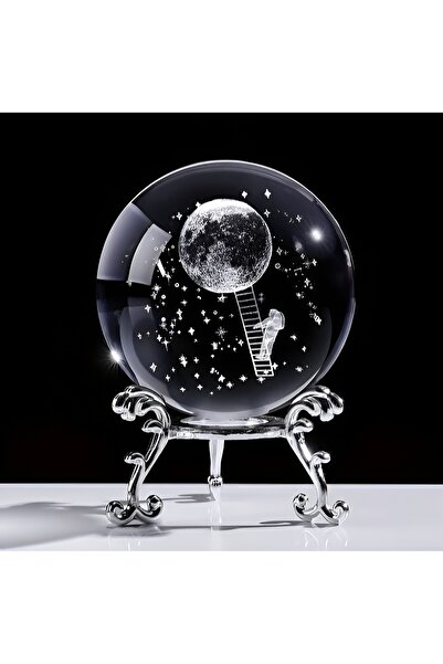Wolawood Kristal Cam Kar Küresi 3D Metal Standlı Aya Çıkan Astronot Temalı Dekoratif Biblo Süs Hediyelik Eşya