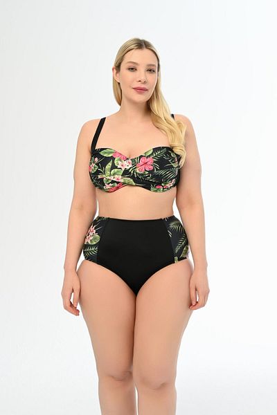 AQUAVİVA Plus Size Aquaviva Women's Black Draped Bikini - Violet Patterned Anjelq
