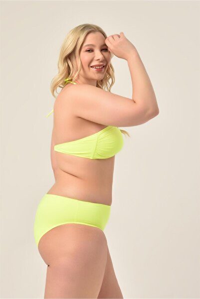 AQUAVİVA Aquaviva Women's Plus Size Neon Green Strapless Halterneck Bikini Set