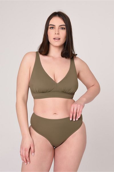 AQUAVİVA Aquaviva Women's Khaki Green Large Size Triangle Gathering High Waist Bikini Set