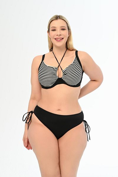 AQUAVİVA Aquaviva Large Size Black Striped - Diana Gathering Sliding Bikini Set