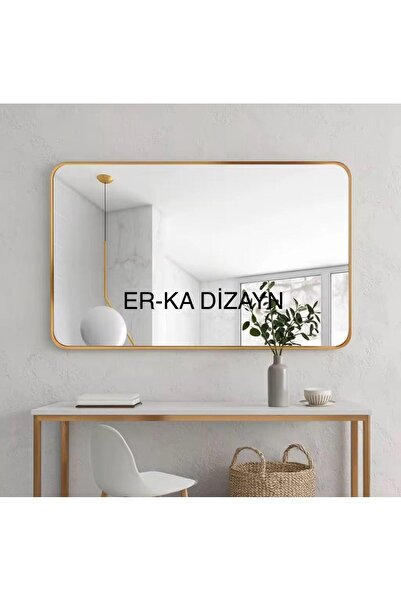 ER-KA DİZAYN Metal Çerçeveli GOLD AYNA lüks 80*60 cm lavabo ayna duvar dresua...
