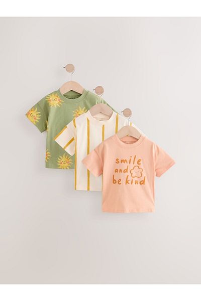 Next Baby Cotton Orange Printed Short Sleeve Leggings 3-Piece Bottom Top Set