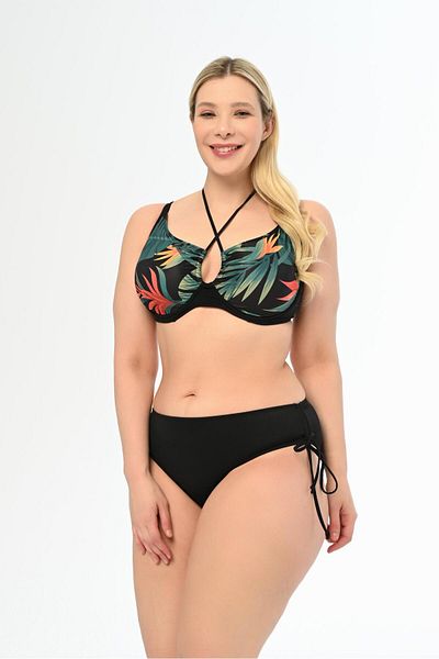 AQUAVİVA Plus Size Black Diana Gathering Sliding Bikini - Mixed Pattern Set