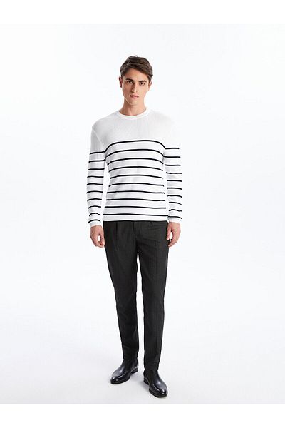 LC Waikiki Crew Neck Long Sleeve Striped Men's Knitwear Sweater