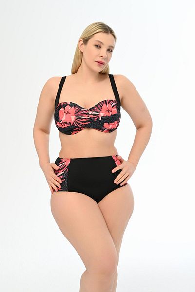 AQUAVİVA Plus Size Aquaviva Women's Draped Anjelq Bikini Set - Black Pink Rose Pattern