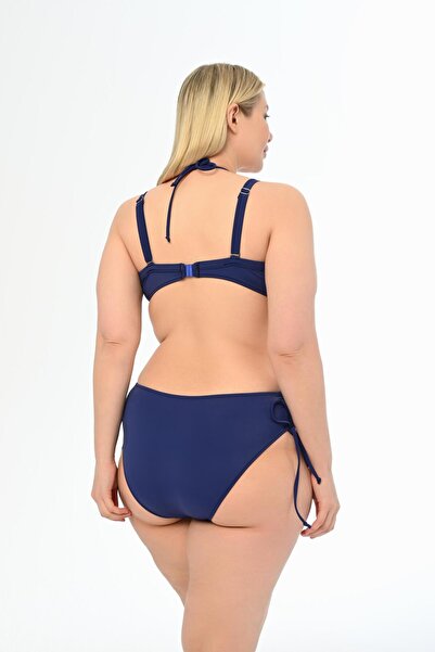 AQUAVİVA Aquaviva Kadın Büyük Beden Lacivert Çiçek Desen Diana Toparlayıcı Sürgülü Bikini Takımı