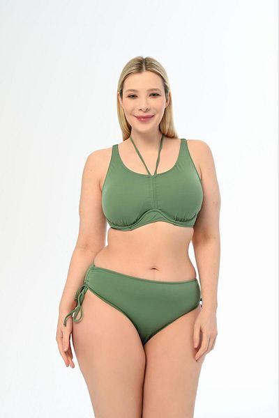 AQUAVİVA Aquaviva Women Khaki Green Plus Size Azura Gathering Sliding Bikini Set
