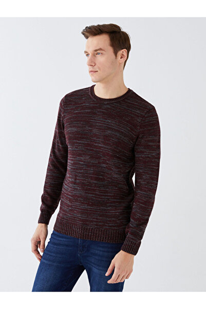 LC Waikiki Burgundy Crew Neck Long Sleeve Patterned Men's Knitwear Sweater