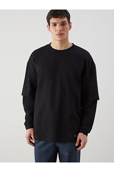 LC Waikiki Nevavm Men's Sweatshirt with Oval Collar and Long Sleeves