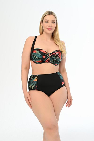 AQUAVİVA Large Size Aquaviva Black Draped Bikini Set - Mixed Pattern Anjelq