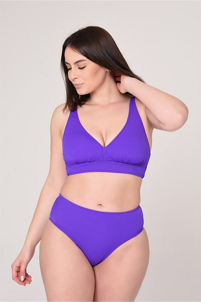 AQUAVİVA Aquaviva Women's Purple Large Size Triangle Gathering High Waist Bikini Set