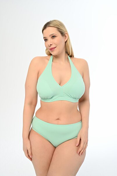 AQUAVİVA Aquaviva Women's Mint Large Size Halterneck Triangle Elena Bikini Set