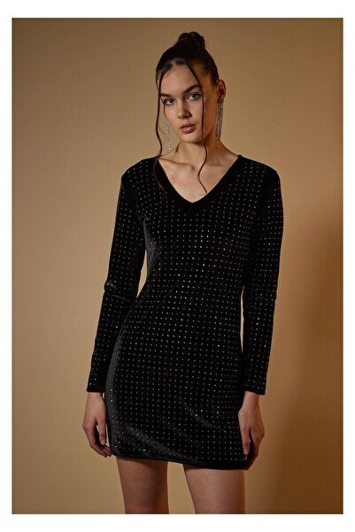 TIFFANY&TOMATO Taşlı Kadife Elbise