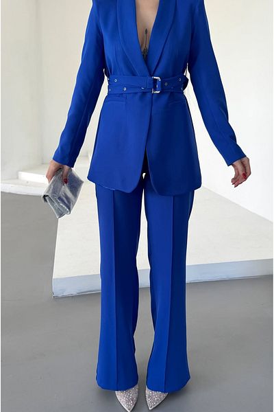 pembekurdelem MayวลEn Belted Jacket and Pants Set - Blue