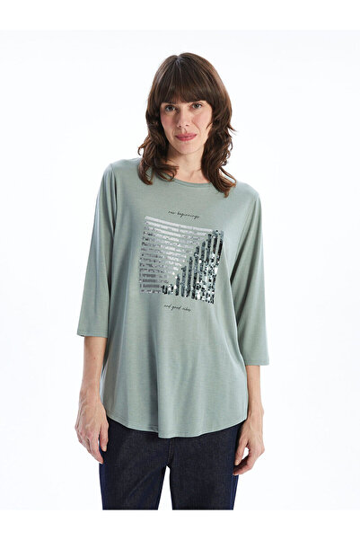 LC Waikiki Νέα σεζόν Γυναικεία μπλούζα με κέντημα σε λαιμόκοψη ποδηλάτου - S5...