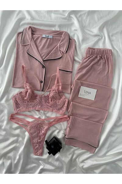 Lena Homewears Σετ πιτζάμες με κοντό μανίκι Lena με εσώρουχα και λεπτομέρεια από μαλακό σωλήνα