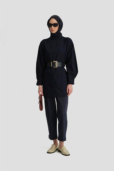 Armine Navy Blue 25Y4612 Sleeve Pleated Judge Collar Tunic