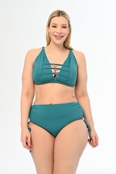 AQUAVİVA Aquaviva Women's Green Large Size Venezia Cross String Low-cut Bikini Set