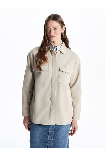 LC Waikiki Nevavm Oversized Women's Shirt Jacket with Stones and a Difference