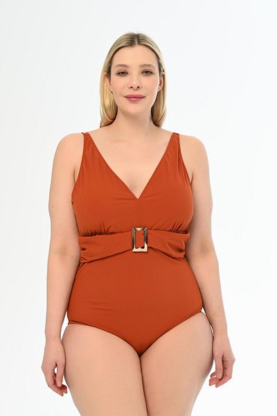 AQUAVİVA Aquaviva Women's Cinnamon Plus Size Velena Belt Detailed Swimsuit