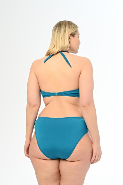 AQUAVİVA Aquaviva Women's Petrol Blue Large Size Halterneck Triangle Elena Bikini Set