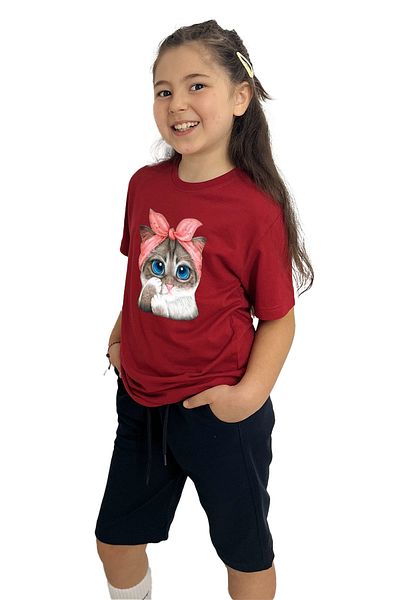 yudemia Cat Printed Girl's T-Shirt and Shorts Set |   100% Cotton, Stylish and Comfortable