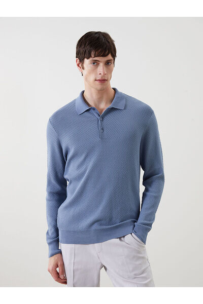 LC Waikiki Southblue Blue Polo Neck Long Sleeve Men's Knitwear Sweater