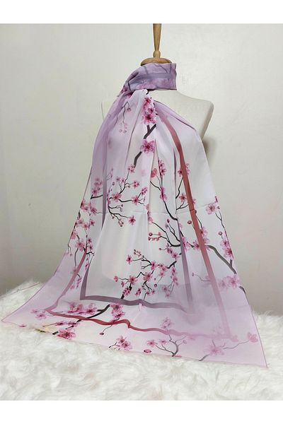 REMOMODA Gradient Flower Patterned Chiffon Shawl