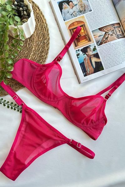 Rubuvi Lora Fuchsia Tulle Bralet and Dowry Bra Set - Women's Underwear and Lingerie