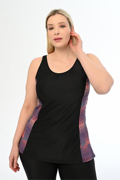 AQUAVİVA Aquaviva Women's Black Disco Pattern Large Size Tankini with Shorts