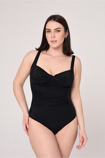 AQUAVİVA Aquaviva Women's Large Size Black Recovery Drape Detailed Swimsuit