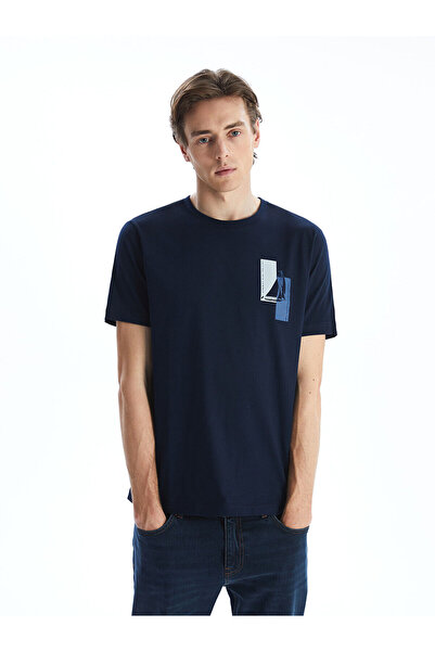 LC Waikiki Nevavm Men's Printed Combed Cotton T-Shirt with Oval Collar and Sh...