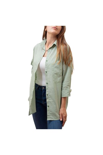Style Cămașă lungă de in oversize verde