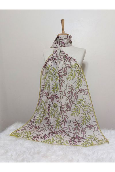 REMOMODA 180X70 cm Patterned Chiffon Shawl - Leaf Model