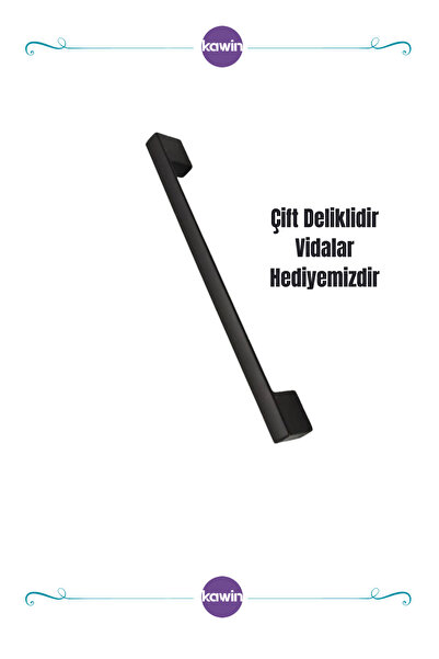 Kawin Köprü Siyah Mat Metal Kulp 256mm (25.6 cm) Vidalı Dolap, Komodin, Vesti...
