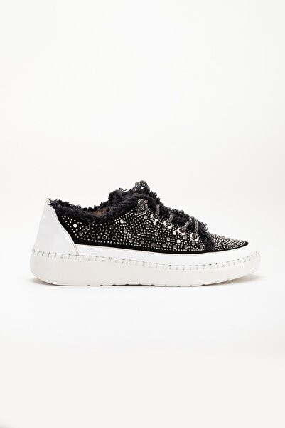 Dilimler Ayakkabı Black Stone Laced Denim Material Sister Piano Shoes