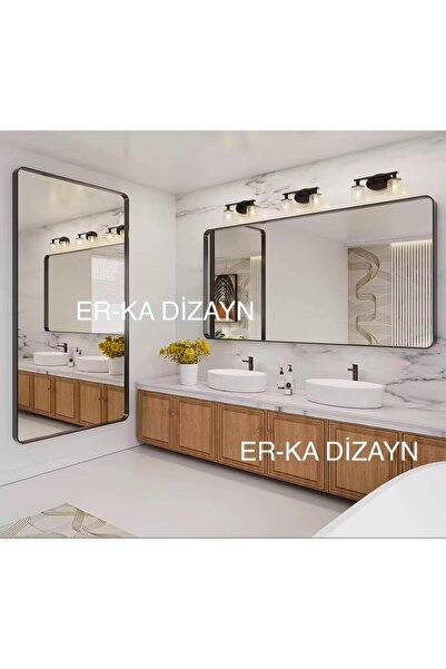 ER-KA DİZAYN Metal Çerçeveli SİYAH AYNA lüks 80*60 cm lavabo ayna duvar dresu...